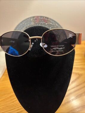 Ed Hardy Gold Frame Sunglasses with Black Lenses